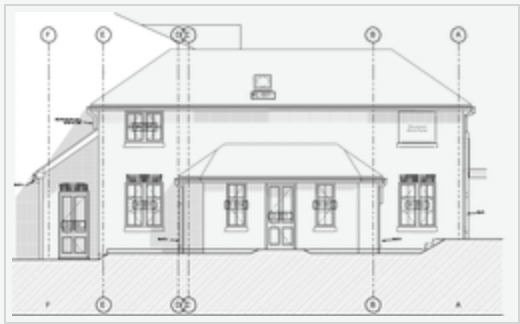 Architectural elevation drawing of Whitworth House